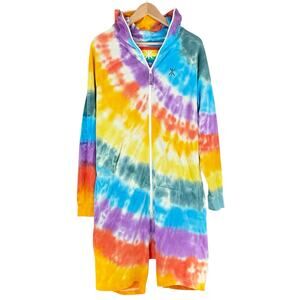 ONEPIECE Pride Collection Rainbow Stripe Tie-Dye Hooded Short Jumpsuit Size M